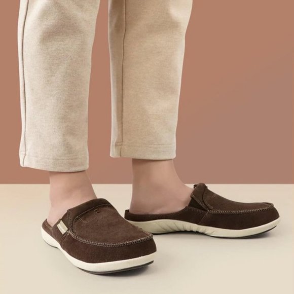 GeckoMan Men Arch Support Canvas Slipper Loafers -Brown Suede - Picture 1 of 9
